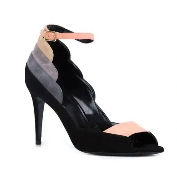 PIERRE HARDY Roxy Colorblock Peep toe Pump Sandal Rainbow Suede Ankle Strap 40 - Picture 1 of 11